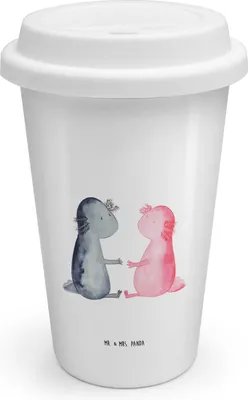 Produktbild von Mr. & Mrs. Panda ToGo Kaffeebecher Axolotl Liebe - Weiß - Geschenk, Valentinstag, To Go Becher, Thermobecher, Lurch, Mehrwegbecher