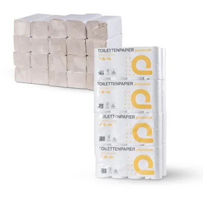 Produktbild von Tissue24 Recycling-Sparpaket – 64 Rollen Toilettenpapier 2-lagig + 5.000 Falthandtücher Z-Falz | Vorteilspack Recyclingpapier | Büro & Schule