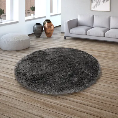Produktbild von TT Home Wohnzimmer Hochflor Teppich Shaggy Sehr Soft Und Weich Unifarben Anthrazit Größe 160 cm Rund