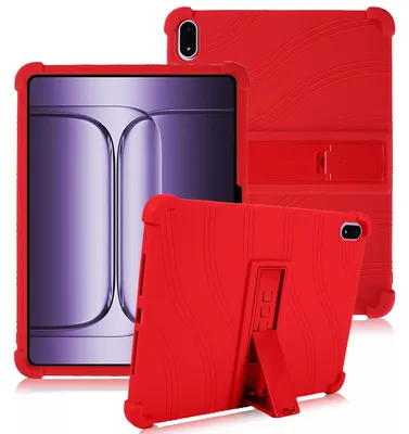 Image de Étui de protection pour tablette OnePlus Pad 3/OnePlus Pad 2 Pro 13,2 pouces, en silicone souple résistant aux chocs, avec support, de couleur rouge