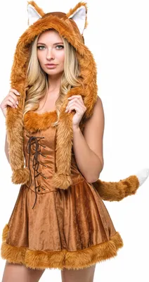 A woman wearing a fox costume.
