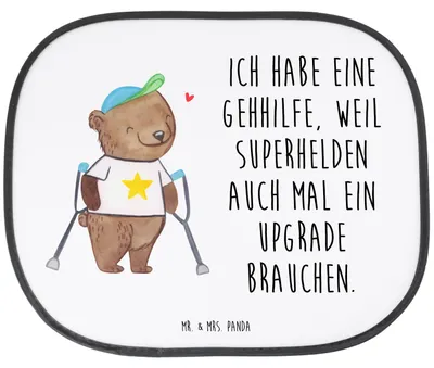 Produktbild von Mr. & Mrs. Panda Sonnenschutz Auto Bär Gehhilfen - Weiß - Geschenk, saugnapf, Gehhilfe, Sonnenblende, autofenster, Krücken, für Autoscheiben