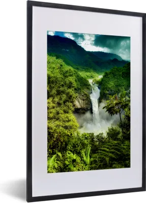 Produktbild von MuchoWow® MuchoWow® Gerahmtes Poster Wasserfall - Berge - Dschungel 40x60 cm - Poster mit zchwarzem Bilderrahmen - Poster in Rahmen