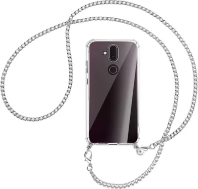 Produktbild von Handykette Backcover-Schutzhülle mit Band (Metall silberfarben) für Nokia 8.1 - silberfarbene Kette