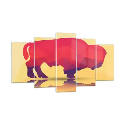 Produktbild von Bilder auf glas - Bison Illustration Bunt Grafik - 160x85cm - Glasbilder - Wandbilder - Kunstdruck - zum Aufhängen bereit - Wanddekoration aus Glas - Glas Bilder - Wandbild auf Glas - GEA160x85-2812
