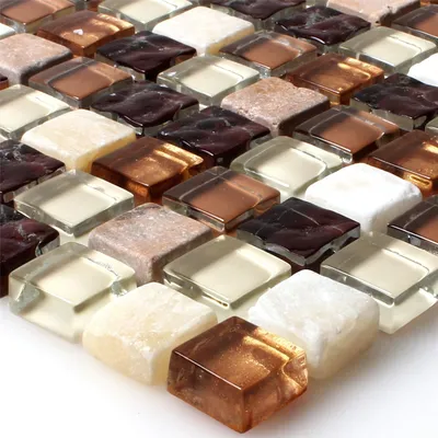 Produktbild von Glas Naturstein Marmor Mosaikfliesen Teros Braun Mix