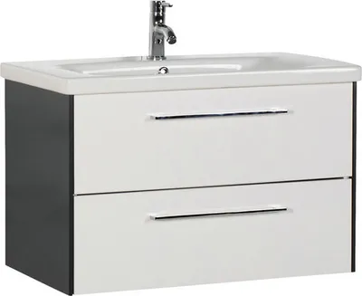 Produktbild von Marlin Badmöbel-Set 3400 BxHxT 80 x 90 x 45,5 cm Frontfarbe weiß mit Waschtisch Keramik weiß Griff chrom ASEN WK82