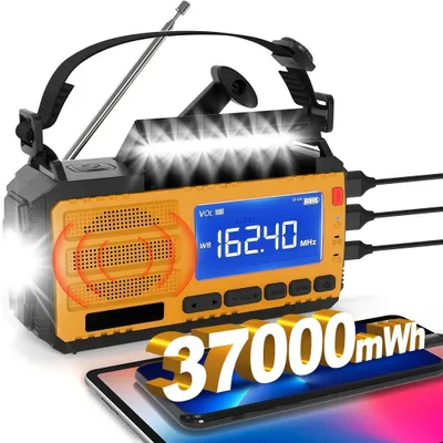 Produktbild von Solar-Handkurbel-Notfallradio, 10000mAh, 3 Ladearten, AM/FM-Wetterradio, Powerbank, 3-Modus-Lampe, SOS-Alarm, Kompass, Kopfhöreranschluss, Wintersturm