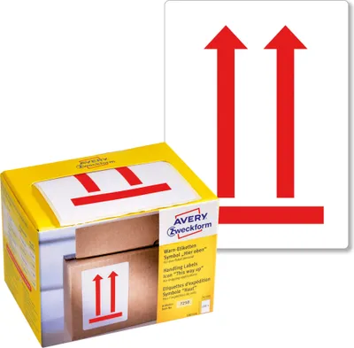 Produktbild von Avery Zweckform 7250, Symbol Warn-Etiketten, 74 x 100  mm, 1 Etiketten / 1 Rolle, rot