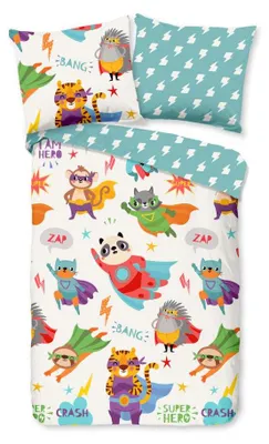 Productafbeelding van Good Morning Kinderdekbedovertrek "Superhero" - Multi - (120x150 cm) - 100% Katoen