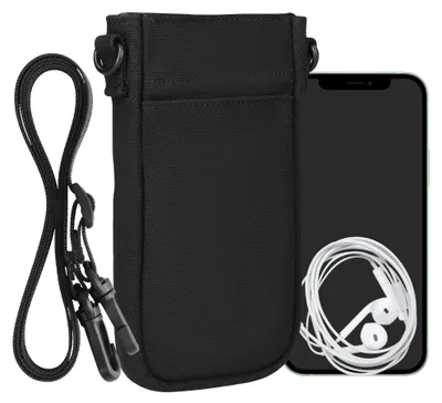 Produktbild von kwmobile Handytasche für Smartphones XXL - 7" - Canvas Handy Hülle mit Band - Handy Tasche mit Handykette 16,5 x 10 cm Innenmaße - Schwarz