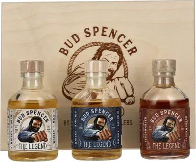 Produktbild von Bud Spencer THE LEGEND Miniset 42,7% Vol. 3x0,05l in Holzkiste