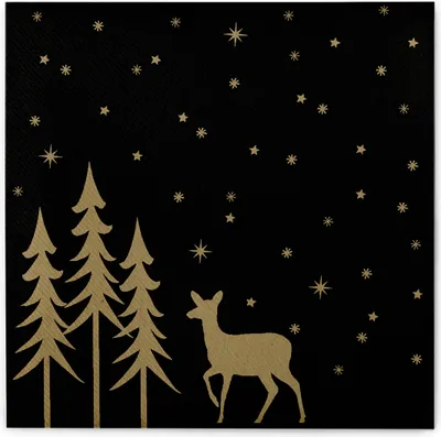 Produktbild von Airlaid Serviette Liane in schwarz, 40 x 40 cm, 50 Stück - Mank - Weihnachtsserviette Hirsch