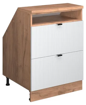 Produktbild von Dachschrägenschrank Vicco Rion Weiß Riffel 60 x 81.6 cm mit 2 Schubladen, Schrankkorpus 60 cm Tiefe, Model 60461