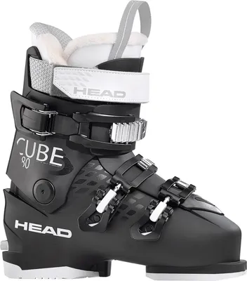 A single black ski boot is shown against a white background.