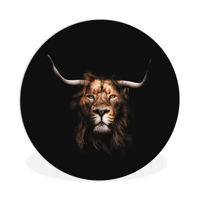 Produktbild von MuchoWow® Rundes Wandbild - Runde Bilder Löwe - Tiere - Schottischer Highlander Ø 90 cm Kreis Wanddekoration Kunststoff - Wandkreis - Wandschmuck - Wand-Kreis - Wohnzimmer - Bild - Runde - Wanddeko - Dibond - Kunstdrucke