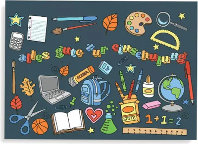 Produktbild von Friendly Fox Karte zur Einschulung, 3x Einschulungskarte DIN A6, alles Gute zum Schulanfang Karte, Endlich Schulkind, SCHULE