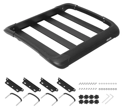 Zdjęcie produktu dla Bagażnik dachowy VEVOR 965 x 965 x 142 mm Kosz dachowy ze stopu aluminium Nośność 68,04 kg Bagażnik dachowy odporny na warunki atmosferyczne Pasuje do belek poprzecznych o wymiarach do 90 x 50 mm Idealny do SUV-ów i pickupów