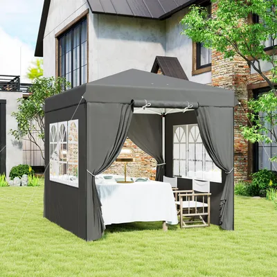 Produktbild von Pop-Up Pavillon mit 4 Seitenwänden, UPF50+ Faltpavillon Partyzelt Oxford-Polyester Metall, Dunkelgrau | 2,5x2,5 m | 248–268 cm | 16 kg