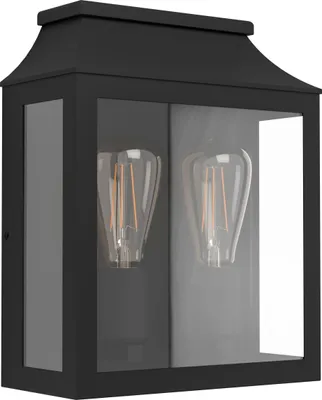 Produktbild von EGLO Außen-Wandlampe Soncino, 2 flammige Außenleuchte, Wandleuchte aus Aluguss, Farbe: Schwarz, Glas: klar, Fassung: E27, IP44