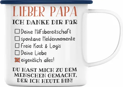 Produktbild von Trendation - Bester Papa Geschenk Vatertag Emaille Tasse mit Spruch Vater Geschenk von Tochter Sohn (Blau)
