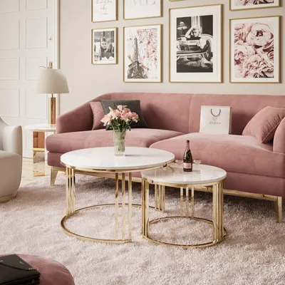 Produktbild von Runder Couchtisch 2in1 LORI goldener Chrom Hochglanz