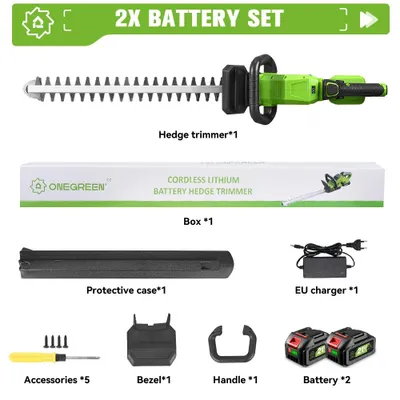 Produktbild von Akku-Heckenschere - Elektrische Heckenschere - 2000 W - 25000 U/min - Bürstenmotor - 2 Akkus - Für den Gartenschnitt