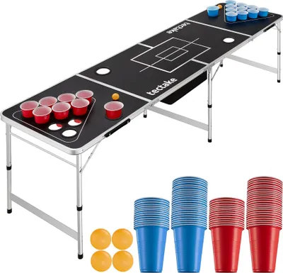 Produktbild von tectake® Aluminium Bierpongtisch Beer Ball Blitz mit Eisfach, klappbar inklusive 100 Bechern und 6 Bällen