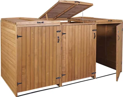 Obrázek produktu pro XL skříň na 3/6 odpadkových košů HWC-H74, box na odpadky, rozšiřitelný 126x238x98cm dřevo   hnědý