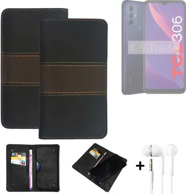 Produktbild von K-S-Trade Handyhülle + Kopfhörer kompatibel mit TCL 306 Schutzhülle Walletcase Bookstyle Tasche Schutz Case Hülle Wallet Cover Kunstleder