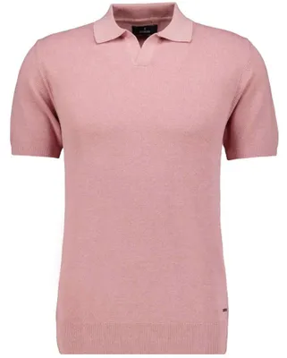 Ragman Strick-Pullover Kurzarm Resortkragen in rosa