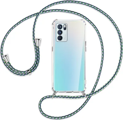 Produktbild von Handykette Backcover-Schutzhülle mit Band (Metall silberfarben) für Oppo Reno6 Pro 5G CN (PEPM00) - grün/blau/weiß