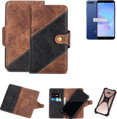 Produktbild von K-S-Trade Handy Hülle Schutz Hülle Schutzhülle Bookstyle Case kompatibel mit Huawei Y6 (2018) Dual-SIM Handy Cover Hülle Schutztasche 1x