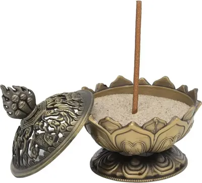 Image de Brûle-encens Lotus Couleur Bronze - Lot De 2 Pièces - 7,8x6,9x6,9 Cm