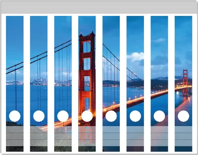 Produktbild von Wallario Ordnerrücken Sticker, selbstklebend für schmale Ordner, 8 Stück, Motiv Golden Gate Bridge in San Francisco  USA