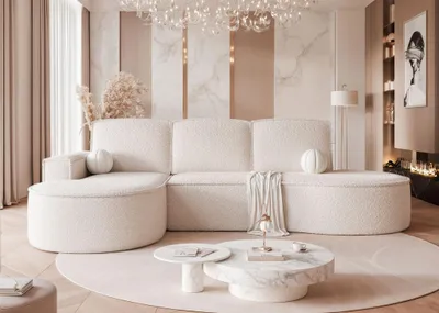 Produktbild von Ecksofa Schlafsofa Sofa ARLET in Stoff Abriamo Creme Ottomane Links