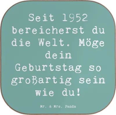 Produktbild von Mr. & Mrs. Panda Untersetzer für Gläser Spruch 1952 Geburtstag - Meeresbrise - Geschenk, Coaster, Tassenuntersetzer, Geburtstagsgeschenk, Geburtsjahrgang, einzigartig