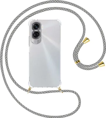 Produktbild von Handykette Backcover-Schutzhülle mit Band (Metall goldfarben) für Honor 90 Lite 5G (6.7'') - weiß/grau kariert