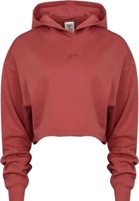 Produktbild von Reebok Yoga Hoodie Coverup Damen Sweatshirt kurzer Schnitt locker Erdbeerrosa