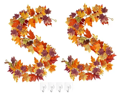 Image de Guirlande de feuilles d'automne artificielles - 2 pièces - Décoration d'automne pour l'intérieur et l'extérieur - 1,7 m