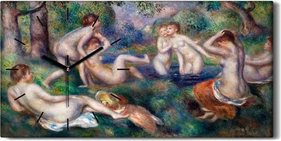 Produktbild von Leinwand Uhr Küche Wohnzimmer Bild 60x30 Malerei Frauen Wald Bäume Fluss Kunst - schwarze Hände