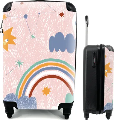 Produktbild von MuchoWow® Koffer Handgepäck Trolley Rollkoffer Kleine Reisekoffer mit 4 Rollen - Regenbogen - Kinder - Wolken - Cabin Size < 55x40x23 cm & 55x40x20 cm - Kinderkoffer - Kabinenkoffer - Boardgepäck - Reise-Box - Reisekoffer - Reisegepäck - Koffer mit Bild - Trolley für Kinder