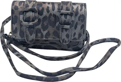 Produktbild von Damen Mini Schultertasche mit Leopardenmuster & Träger – Stylische Wildleder-Optik Grau