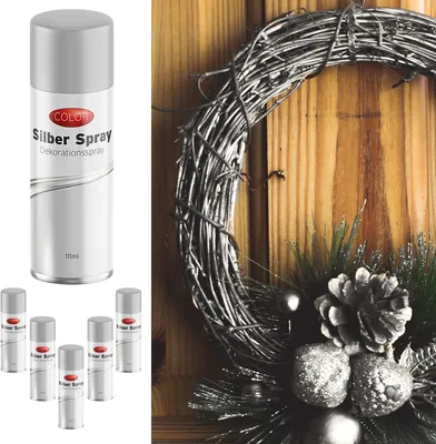 Produktbild von Dekospray silber 6er Set 111ml Bastelspray Spraydose Weihnachten Glitzerspray Glanzspray