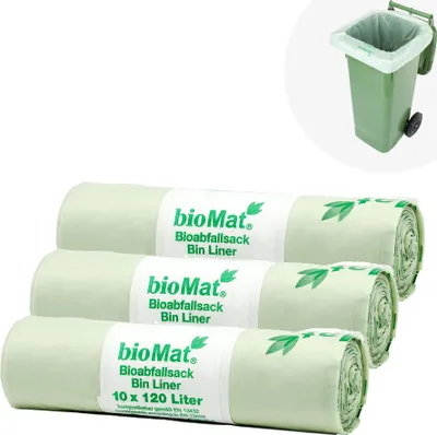 Image de bioMat Sacs poubelle compostables 120l, 30 sacs poubellepour la poubelle poubelle pour déchets résiduels, climatiquement neutre, Germany