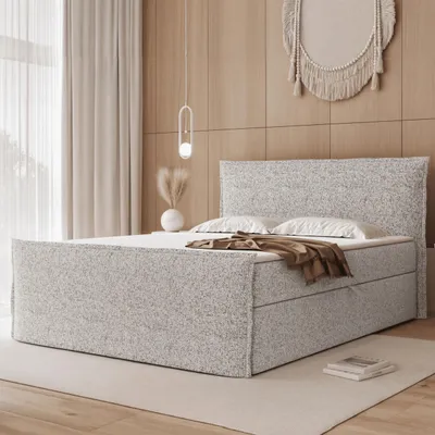 Produktbild von Boxspringbett LIZIO 160x200 Ohren-Kopfteil Bettkasten Bonellmatratze Hellgrau