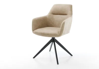 Produktbild von DELIFE Drehstuhl Pejo-Flex Mikrofaser Beige Vintage Kreuzgestell breit Schwarz 360° drehbar Wippfunktion Taschenfederkern