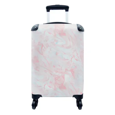 Produktbild von MuchoWow® Koffer Handgepäck Trolley Rollkoffer Kleine Reisekoffer mit 4 Rollen - Marmor - Rosa - Weiß - Muster - Cabin Size < 55x40x23 cm & 55x40x20 cm - Fotokoffer - Kabinenkoffer - Boardgepäck - Reise-Box - Reisekoffer - Reisegepäck - Koffer mit Bild - Trolley für Kinder