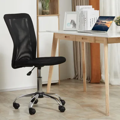 Produktbild von Bürostuhl Mesh ohne Armlehne, Schreibtischstuhl ergonomisch höhenverstellbar, Drehstuhl atmungsaktiv, Schwarz | 43x58x100 cm | 90–100 cm | 360°