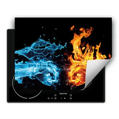 Produktbild von DarHaus Herdabdeckplatte 80x52 cm Anti Rutsch Matte Aufrollbar, schwarz - Wasser - Feur